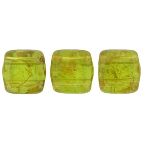 2-Hole TILE Beads 6mm OLIVINE PICASSO