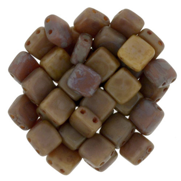 2-Hole TILE Beads 6mm CzechMates BROWN CARAMEL PICASSO
