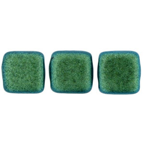 2-Hole TILE Beads 6mm POLYCHROME AQUA TEAL