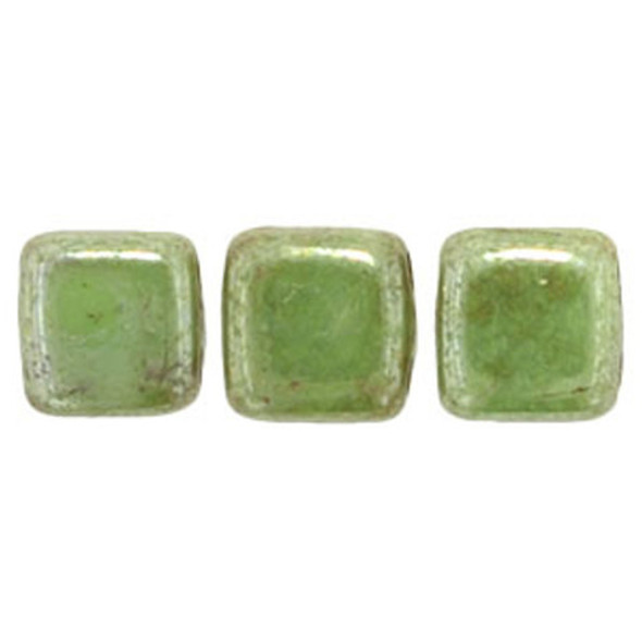 2-Hole TILE Beads 6mm LUSTER HONEYDEW PICASSO