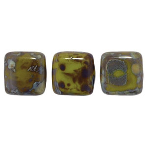 2-Hole TILE Beads 6mm OPAQUE OLIVE PICASSO