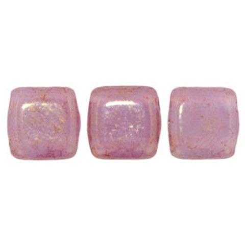 2-Hole TILE Beads 6mm LUSTER PINK TOPAZ MILKY ALEXANDRITE