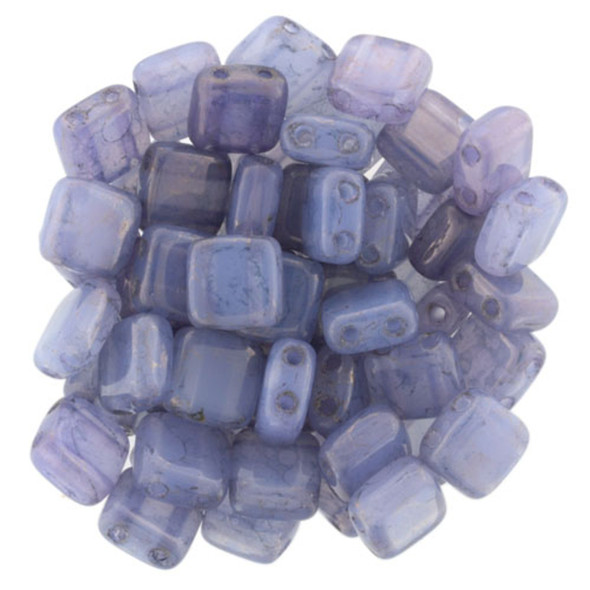 2-Hole TILE Beads 6mm CzechMates MILKY ALEXANDRITE MOON DUST