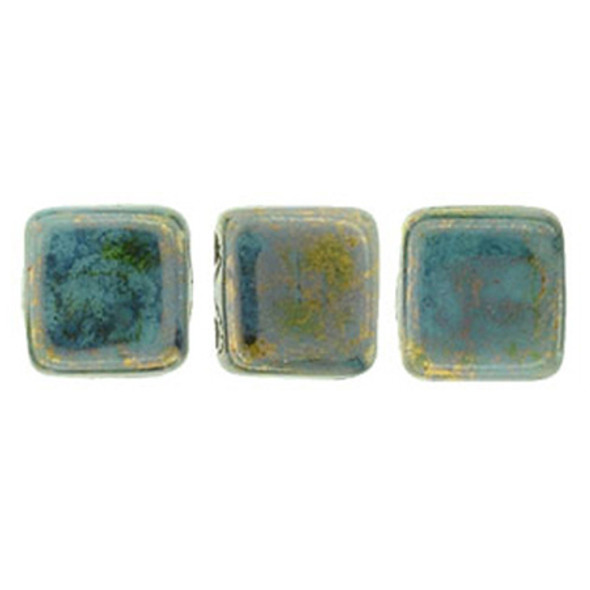2-Hole TILE Beads 6mm TURQUOISE BRONZE PICASSO Czech Glass Beads