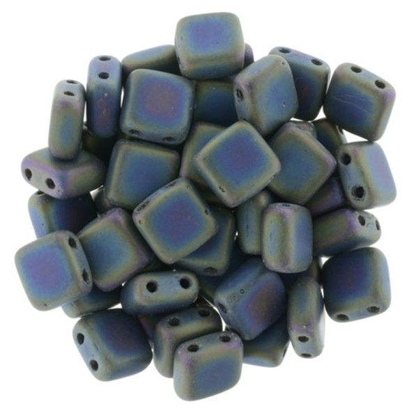 2-Hole TILE Beads 6mm CzechMates MATTE IRIS GREEN