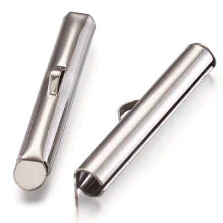 SLIDE END TUBE for 11/0 or 8/0 Seed Beads 16mm Silver Plated Stainless Steel