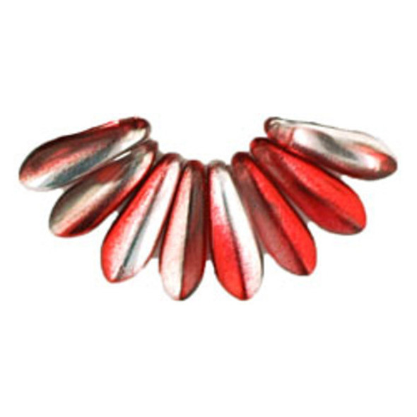 Czech Glass Dagger Beads 10x3mm METALLIC RED