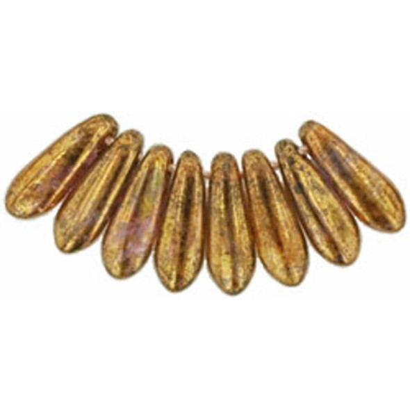 Czech Glass Dagger Beads 10x3mm LUSTER TRANSPARENT GOLD SMOKEY TOPAZ