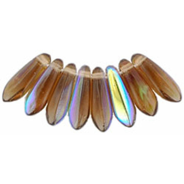 Czech Glass Dagger Beads 10x3mm SMOKY TOPAZ AB