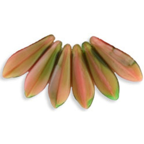 Czech Glass Dagger Beads 16x5mm PINK CORAL OLIVINE