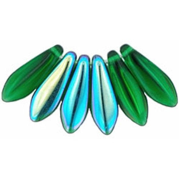 Czech Glass Dagger Beads 16x5mm GREEN AB