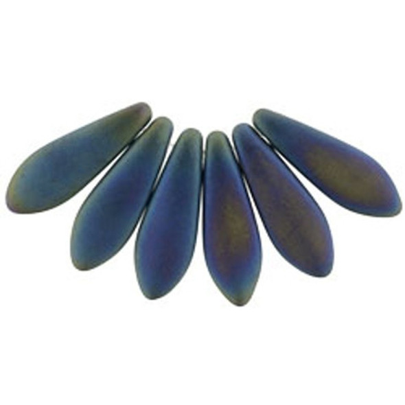 Czech Glass Dagger Beads 16x5mm MATTE IRIS BLUE