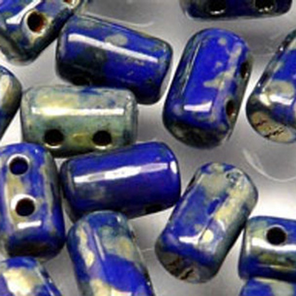 RULLA Czech Glass Beads 5x3mm OPAQUE BLUE SILVER PICASSO