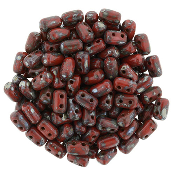 RULLA Czech Beads 5x3mm OPAQUE RED SILVER PICASSO