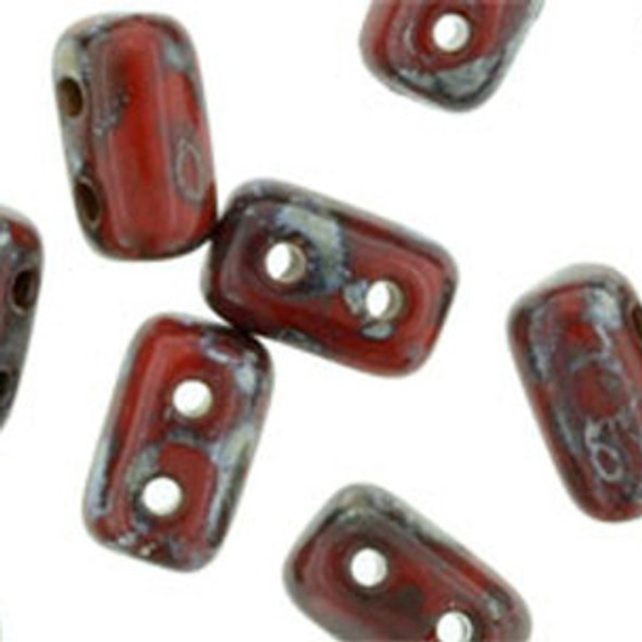 RULLA Czech Glass Beads 5x3mm OPAQUE RED SILVER PICASSO