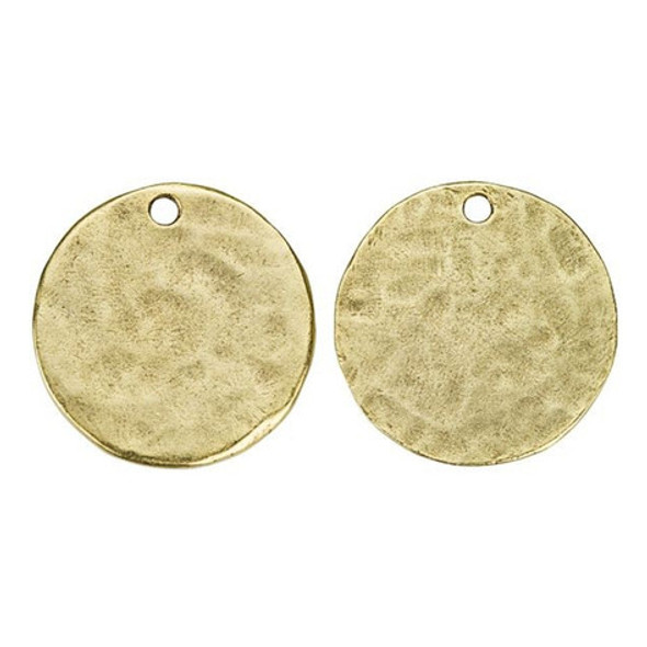 NUNN DESIGN Mini Hammered Flat Small Circle Tag Charm Gold Plated