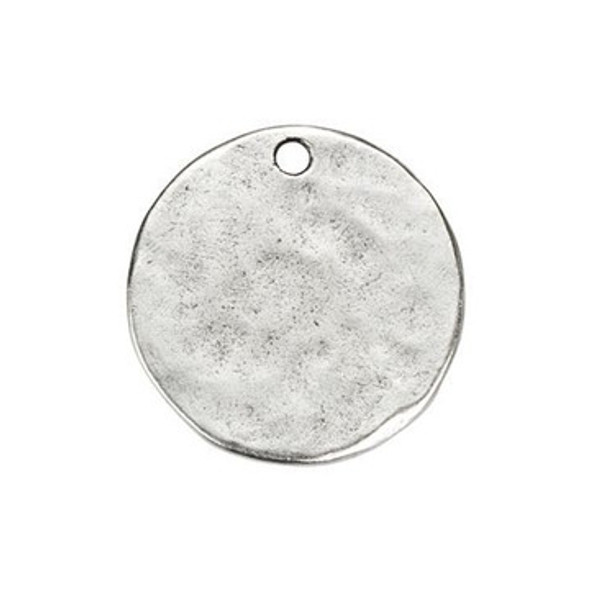 NUNN DESIGN Mini Hammered Flat Small Circle Tag Charm Antique Silver Plated Pewter