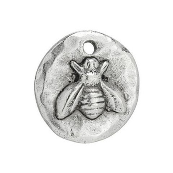 NUNN DESIGN Organic Small Round Bee Charm Antique Silver Plated Pewter