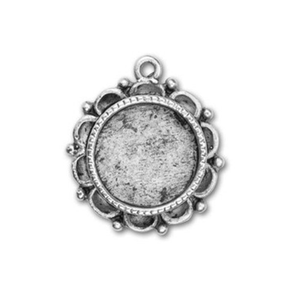 NUNN DESIGN Mini Ornate Circle Bezel Charm Antique Silver Plated Pewter