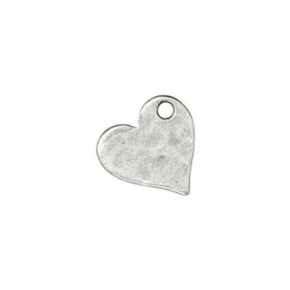 NUNN DESIGN Mini Hammered Flat Heart Tag Charm Antique Silver Plated Pewter