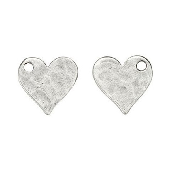 NUNN DESIGN Mini Hammered Flat Heart Tag Charm Antique Silver Plated Pewter