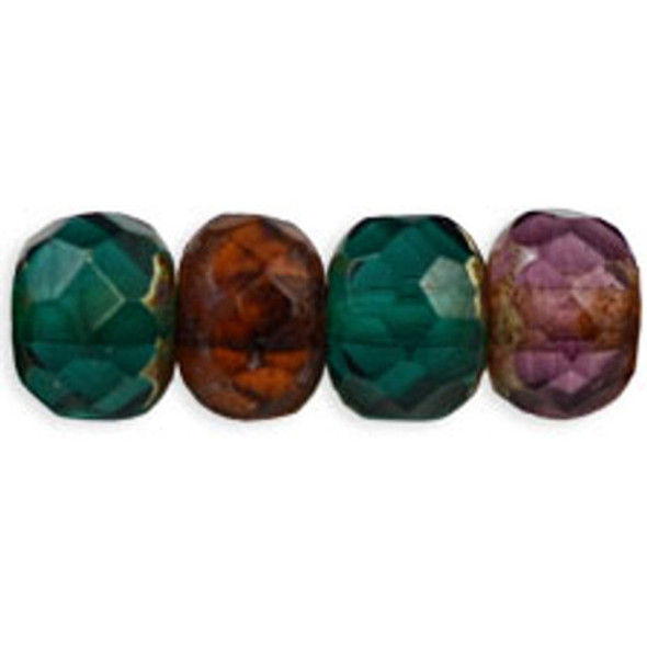 Czech Glass Beads Gem Rondelles PICASSO MULTI COLOR DARK MIX