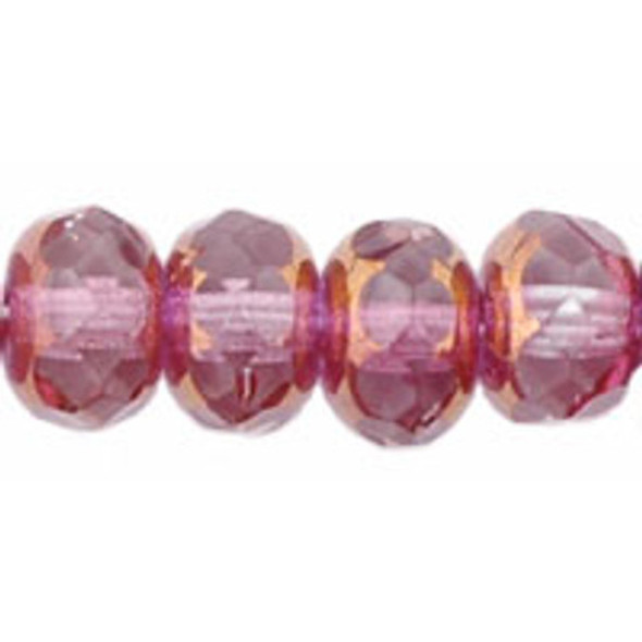 Czech Glass Beads Gemstone Rondelles COPPER FRENCH ROSE 7x5mm