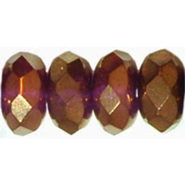 Czech Glass Beads Gemstone Rondelles AMETHYST BRONZE VEGA