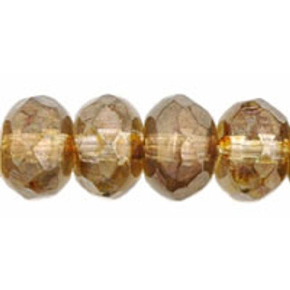 Czech Glass Beads Gem Rondelles LUSTER TRANSP GOLD SMOKEY TOPAZ