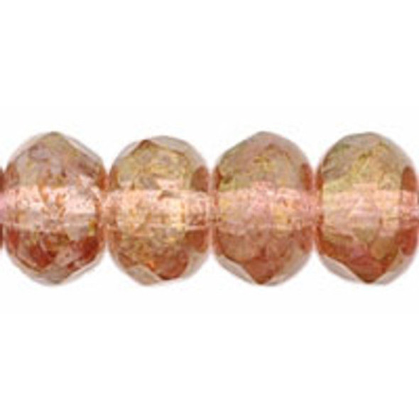 Czech Glass Beads Gem Rondelles LUSTER TRANSPARENT TOPAZ PINK