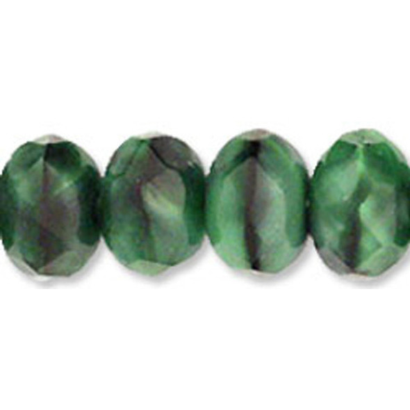 Czech Glass Beads Gemstone Rondelles GREEN WITH BLACK 9x6mm