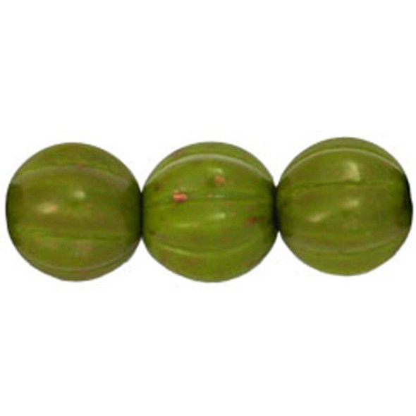 Czech Glass Melon Beads GOLD MARBLED OPAQUE OLIVE 8mm
