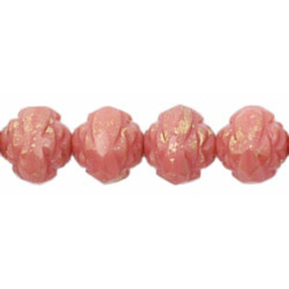 Czech Glass Rosebud Firepolish Beads GOLD MARBLED OPAQUE PINK 8x7mm