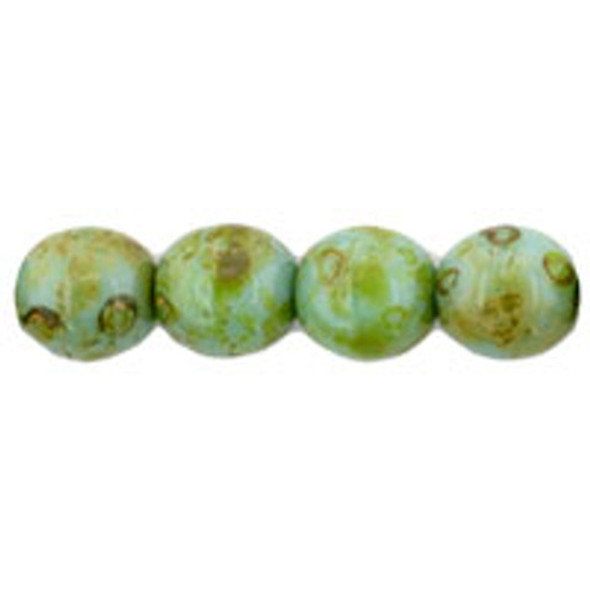 Czech Glass DRUK Beads 6mm Round OPAQUE TURQUOISE PICASSO