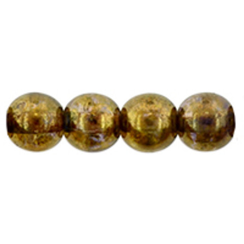 Czech Glass DRUK Beads 6mm Round LUSTER TRANSPARENT GOLD SMOKEY TOPAZ