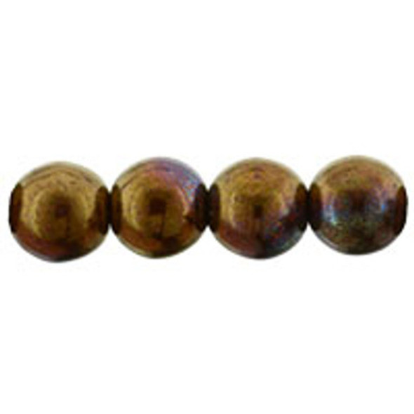 Czech Glass DRUK Beads 6mm Round BRONZE LUSTER IRIS OPAQUE RED