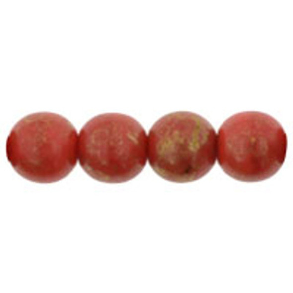 Czech Glass DRUK Beads 6mm Round GOLD MARBLED OPAQUE RED