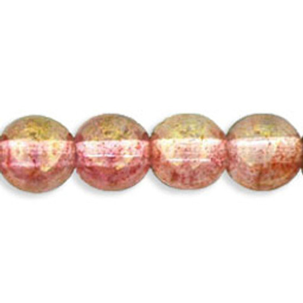 Czech Glass DRUK Beads 6mm Round LUSTER TRANSPARENT TOPAZ PINK