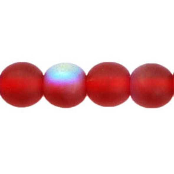 Czech Glass DRUK Beads 6mm Round MATTE SIAM RUBY AB