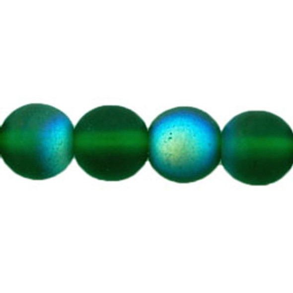 Czech Glass DRUK Beads 6mm Round MATTE GREEN EMERALD AB