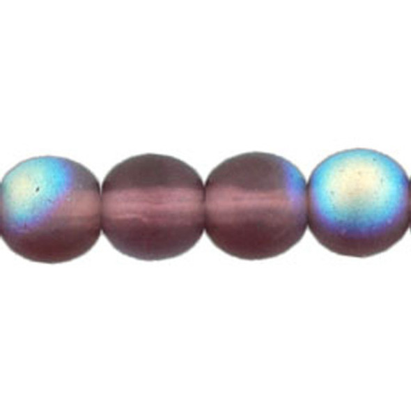 Czech Glass DRUK Beads 6mm Round MATTE AMETHYST AB