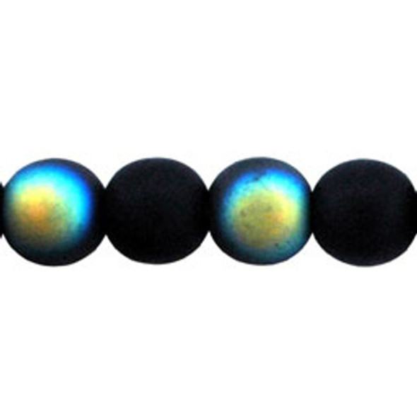 Czech Glass DRUK Beads 6mm Round MATTE JET AB