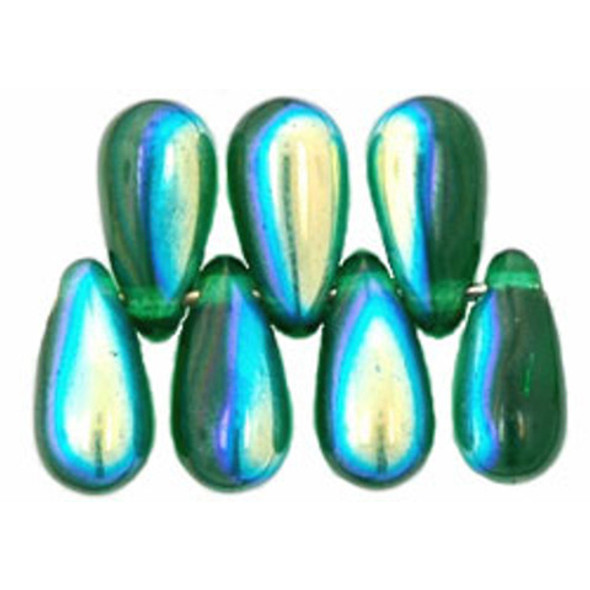 Drop Beads Czech Glass GREEN EMERALD AB 10x5mm