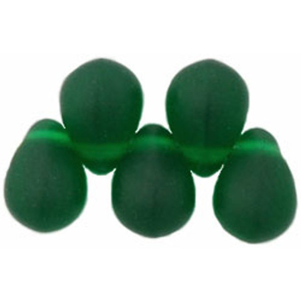 Drop Beads Czech Glass MATTE GREEN EMERALD 8x6mm