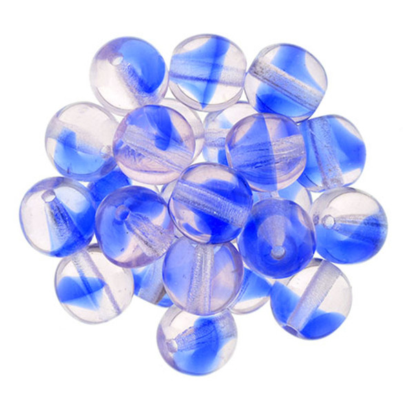 Czech Glass DRUK Beads 8mm Round LT PINK BLUE