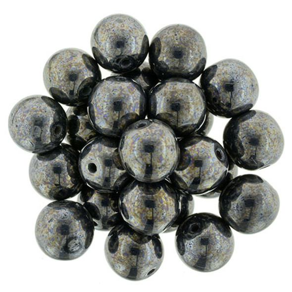 Czech Glass DRUK Beads 8mm Round HEMATITE