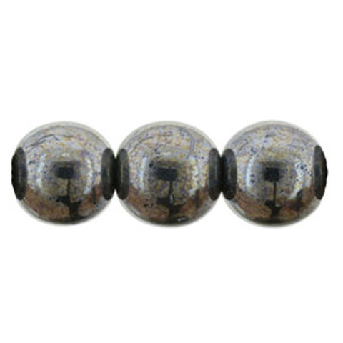 Czech Glass DRUK Beads Round HEMATITE