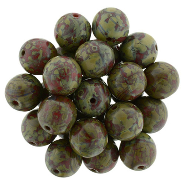 Czech Glass DRUK Beads 8mm Round OPAQUE RED PICASSO