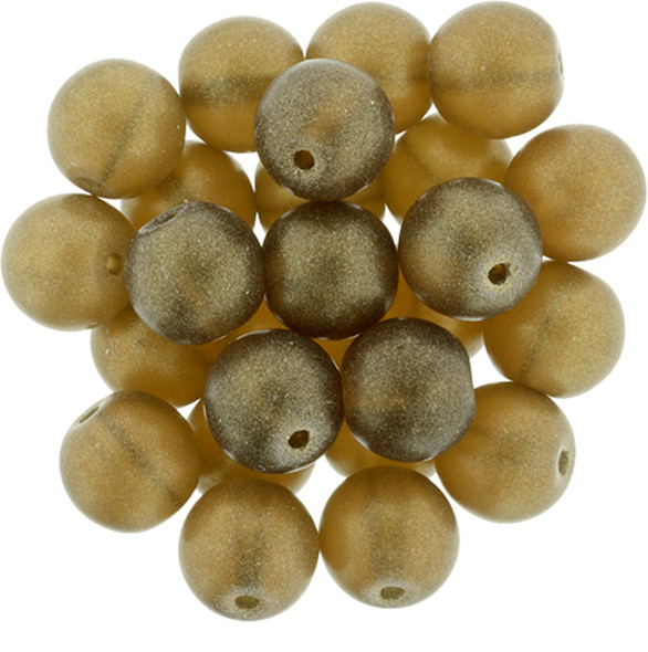 Czech Glass DRUK Beads 8mm Round SUEDED GOLD SMOKY TOPAZ
