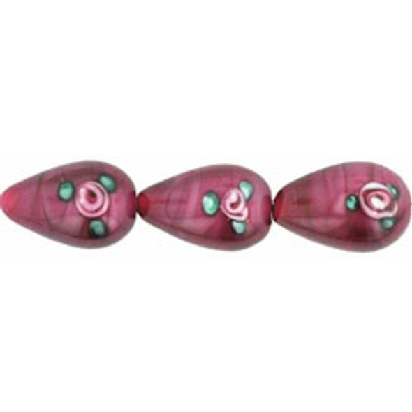 Teardrop Flower Beads Czech Glass FUCHSIA 16x10mm